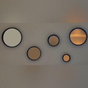 Black Frame Round Mirrors - Set of 5